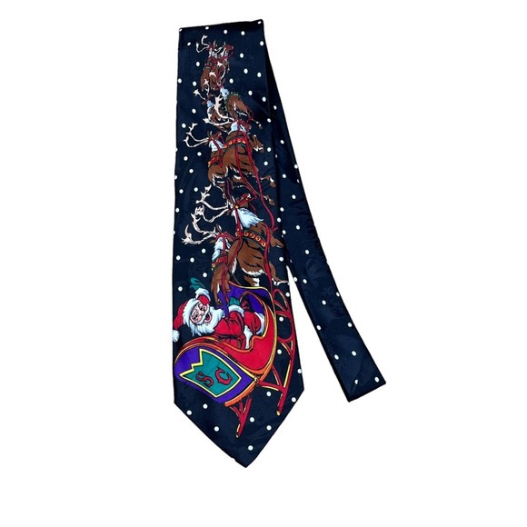 Vintage Santa’s reindeer Christmas Tie - Picture 1 of 4